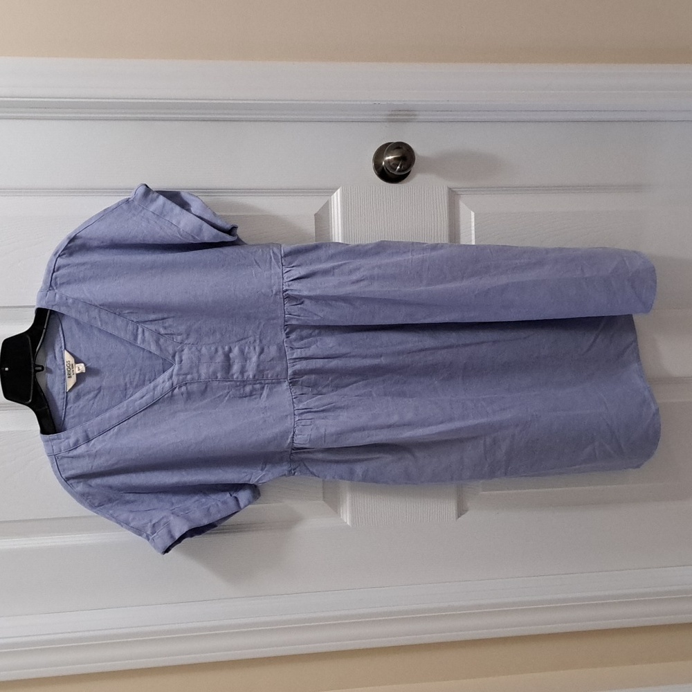 NWOT Briggs New York Blue Linen Dress Small V-neck Short Sleeved - Picture 2 of 13